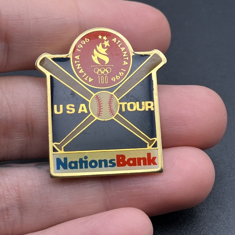 1996 Atlanta Olympics USA Tour Baseball NationsBank Sponsor Lapel Hat Pin